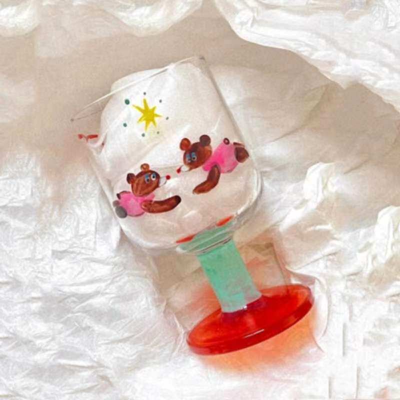 cyilabo日式同款手绘可爱卡通熊熊杯子高脚杯聚会红酒杯玻璃