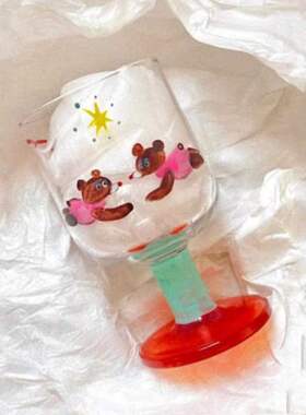 cyilabo日式同款手绘可爱卡通熊熊杯子高脚杯聚会红酒杯玻璃