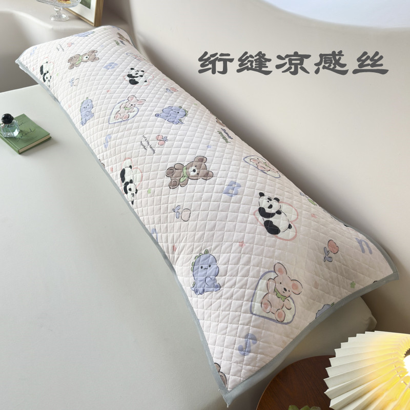夏季凉感丝双人长枕巾绑带款