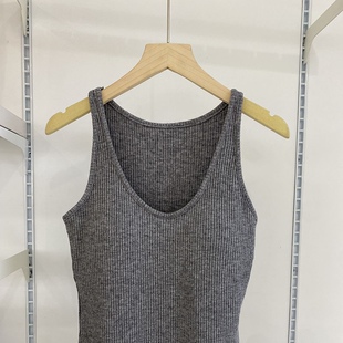 露锁骨弹力上衣 U领修身 古妃3711薄款 粗螺纹吊带背心女带胸垫时尚