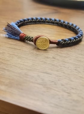 手工编绳藏式棉绳银镀金扣子手绳