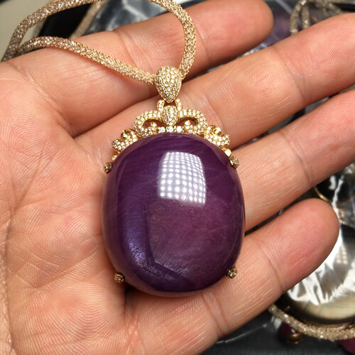 无烧红宝石大颗粒裸石镶嵌 18k黄金吊坠毛衣链专柜正品永顺珠宝