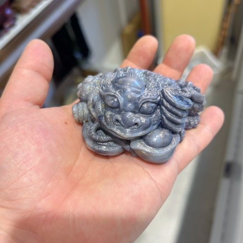 天然蓝宝石雕刻金蟾摆件手把件茶宠手工设计特价包邮收藏证书