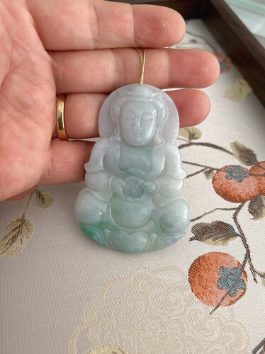 A货观音吊坠冰糯种缅甸料雕工细致成色几乎全新特价包邮