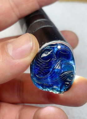 天然蓝宝石雕刻年年有余挂件吊坠蓝色真的蓝宝石男女通用款特价