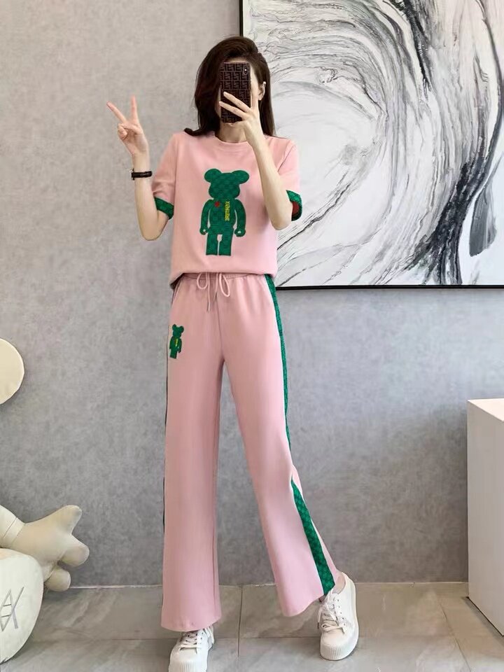 欧洲站休闲运动套装女夏季新款时尚洋气短袖设计感阔腿裤两件套潮