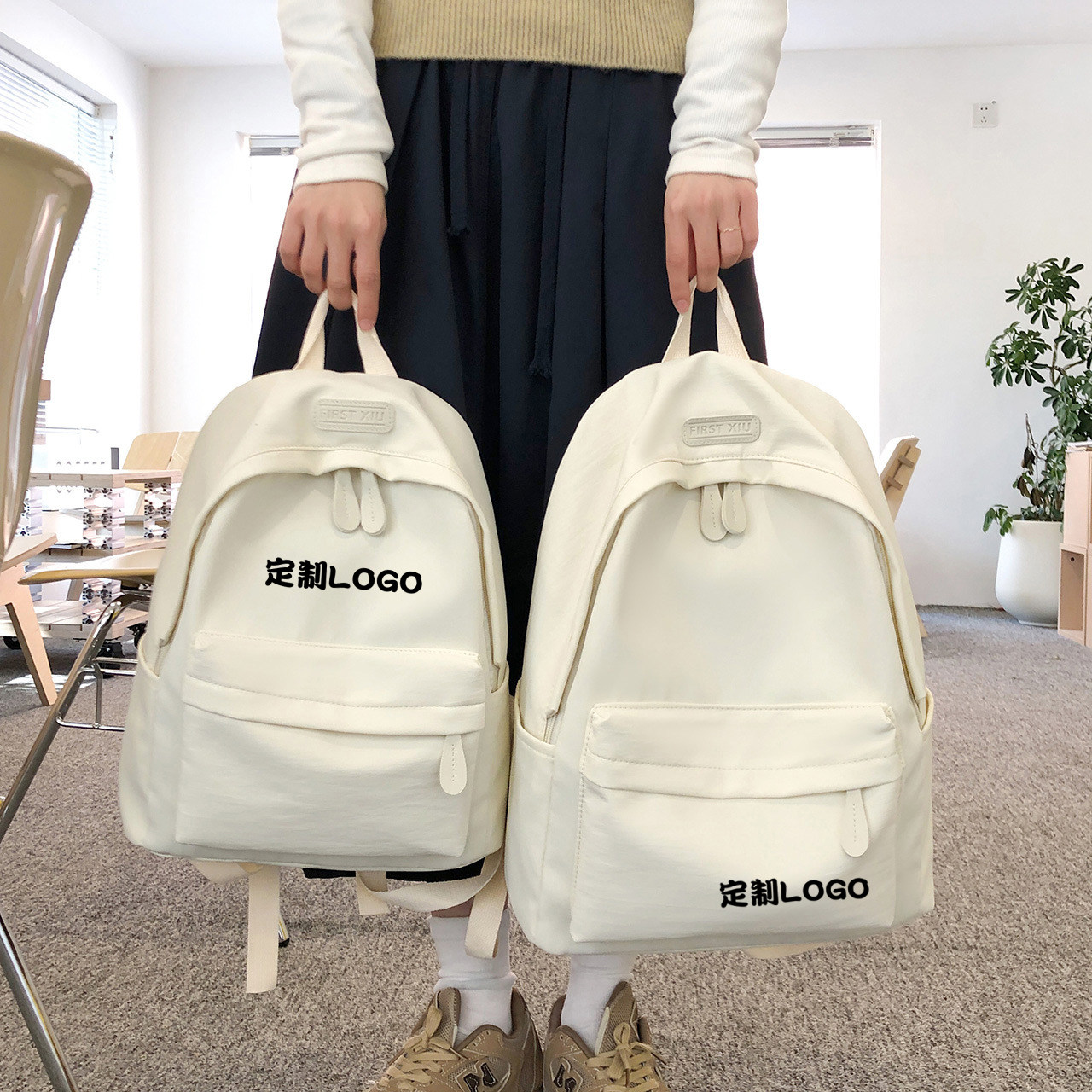 定制LOGO原宿ulzzang简约双肩包男女学生书包大容量轻便休闲背包