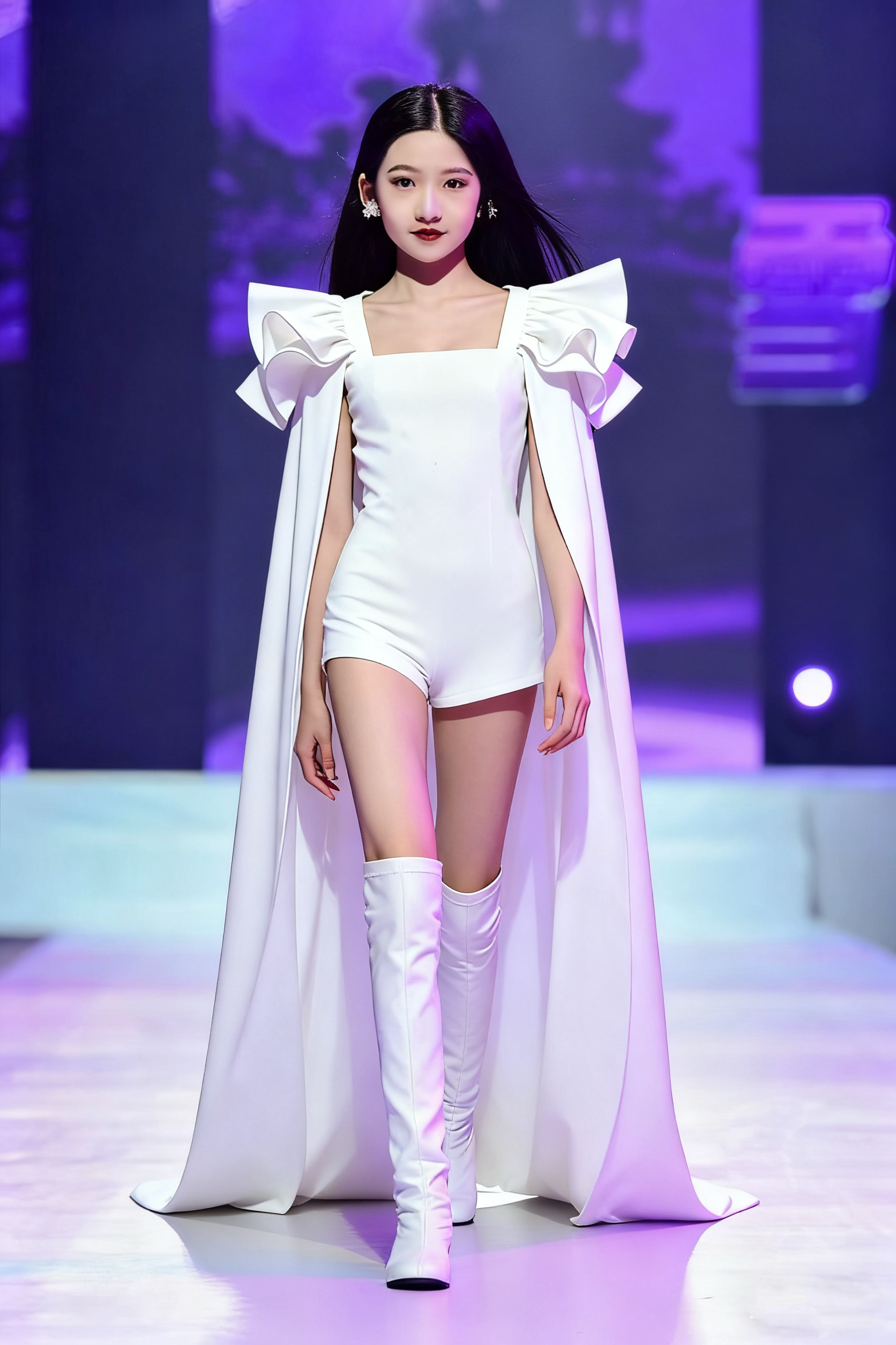 女童霸气白色主题赛服模特走秀车模演出潮服礼服