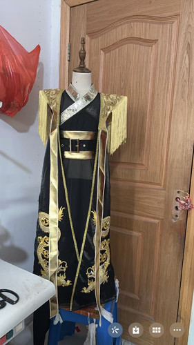 新中式男女童t台走秀潮服古装秀国潮古风黑金霸气演出服汉服礼服