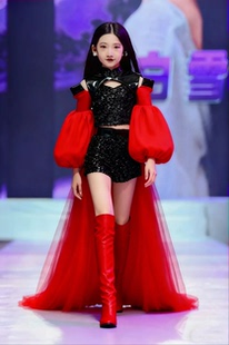 儿童走秀国潮套装女童模特t台战队服表演服中国风女孩演出潮服