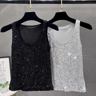 夏小众洋气亮片blingbling吊带背心女外穿内搭性感无袖打底衫上衣
