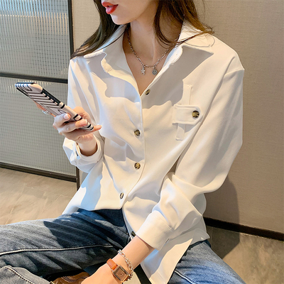 Shirt women's autumn winter 2020 new design sense niche top loose and thickened long sleeve overlapped wear frosted bottomed shirt