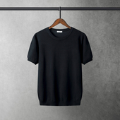 男士 修身 冰丝半袖 薄款 夏季 韩版 针织T恤纯色圆领短袖 线衫 潮流体桖