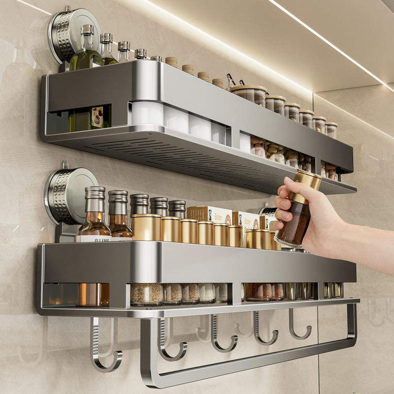 吸盘厨房调料置物架壁挂式免打孔多功能墙上家用调味品收纳挂架子
