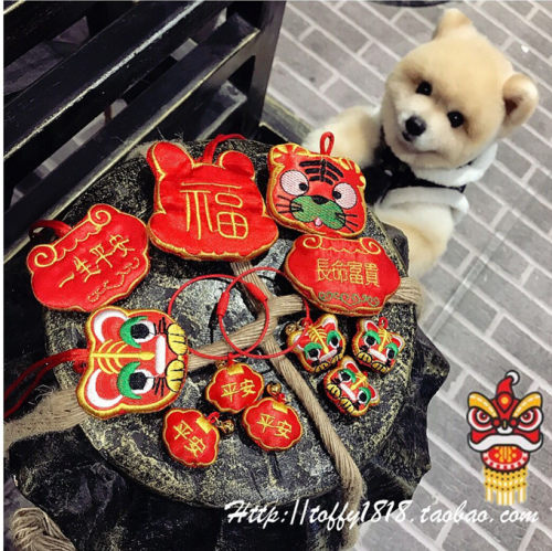 BeartoffyPet宠物猫狗平安符项圈链挂件中国虎头吉祥物福袋红包袋