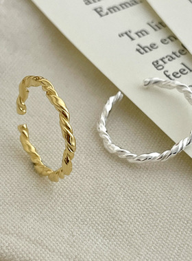 新款S925银网红ins麻花扭结戒指