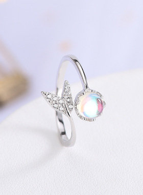 新款S925银日韩风镶钻炫彩石人鱼