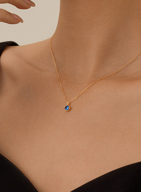 新款S925纯银复古镀14K金蓝色锆