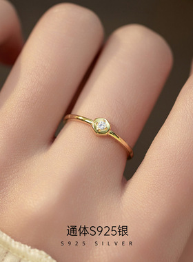 新款S925银几何镶钻戒指女简约精