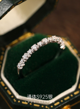 新款S925银超精致排钻细圈戒指女