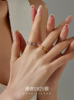 新款S925银跨境欧美古巴戒指女简