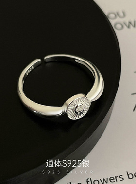 新款S925银日韩系图纹椭圆戒指女