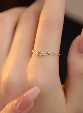 2026S925银橄榄锆石链条戒指女清