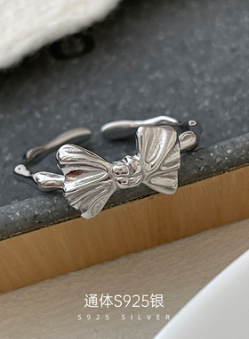 新款S925银韩国小众立体蝴蝶结戒