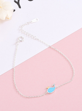 S925银小清新滴胶工艺蓝色小鲸鱼