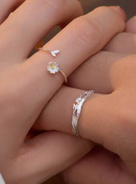 新款S925银小众茉莉花情侣款对戒