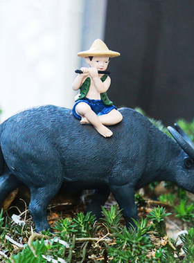 创意田园牧童骑牛摆件假山多肉盆景苔藓微景观造景小配件迷你装饰