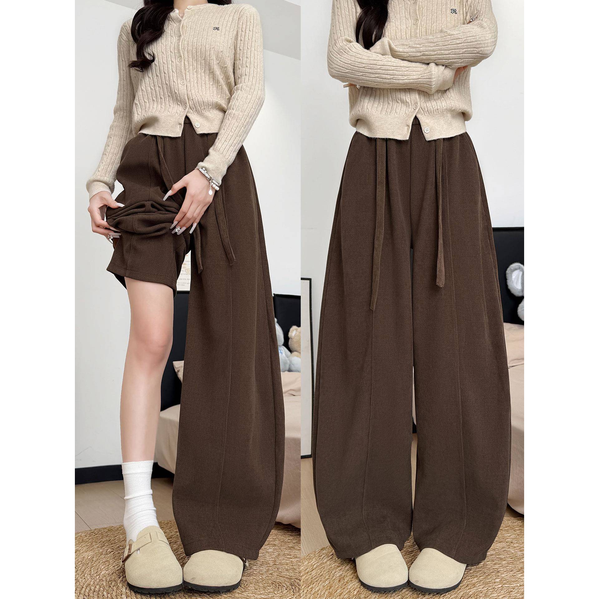 美拉德棕咖色弯刀裤女2025新款秋季运动护腰慵懒风灯芯绒阔腿裤子