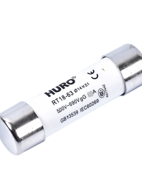 上海沪工HURO圆柱形熔断器熔芯RT18-63陶瓷保险丝14*51(R016)