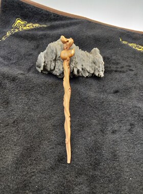 原创手工雕檀香葫芦仙杖发簪复古风道家简约修身名星同款元旦特惠