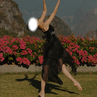 夜萤无艺之艺一朵大左水晶流苏黑色法式日常修身气质显瘦连衣裙