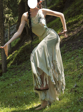 山灵无艺之艺一朵大左改良森系傣族裙舞服森系吊带不规则长裙