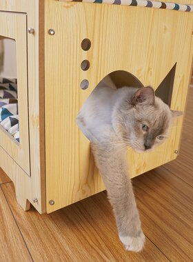猫窝狗窝木质双层吊床窝一体猫咪用品软垫镂空拼接组装猫舍批多层