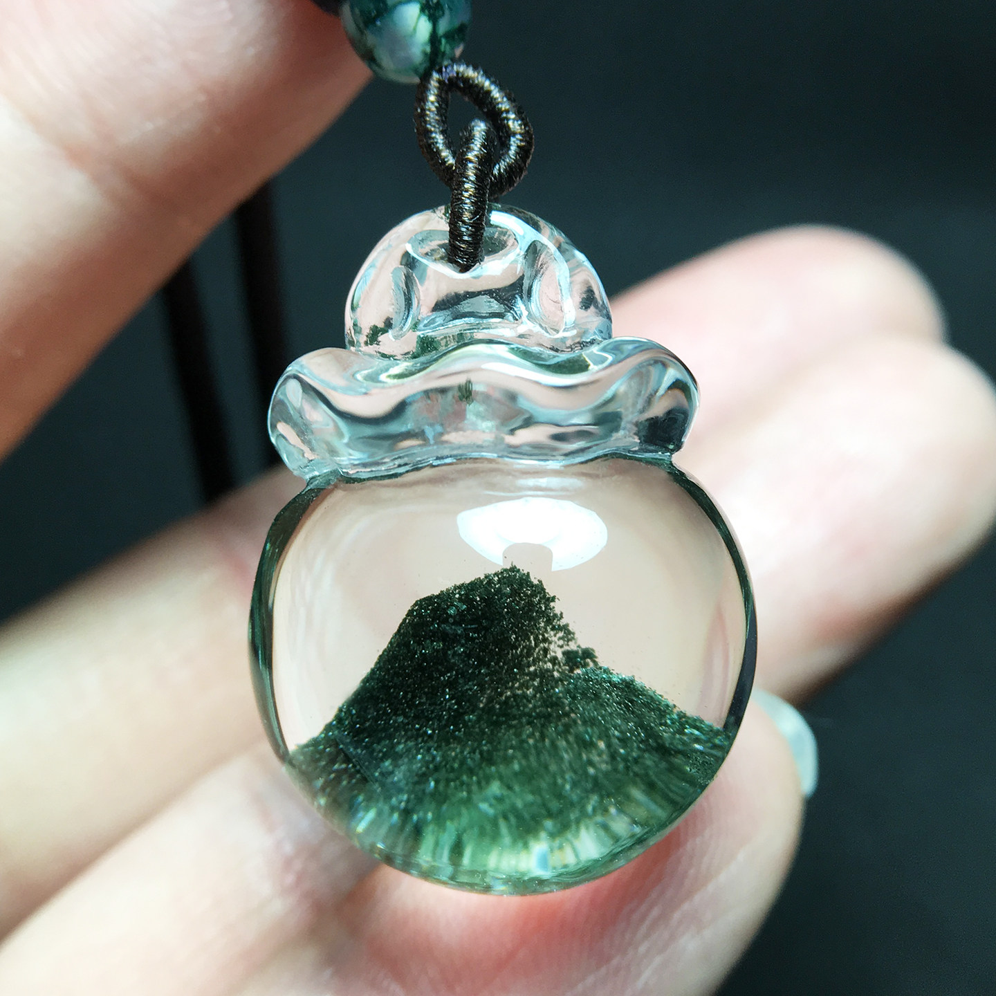 绿幽灵钱袋吊坠女正品天然水晶原石项链男聚宝盆千层山转运挂坠潮