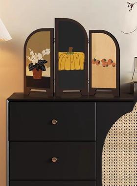 中古风桌面摆件小屏风茶室家居电视边柜高级感玄关装饰画复古摆画