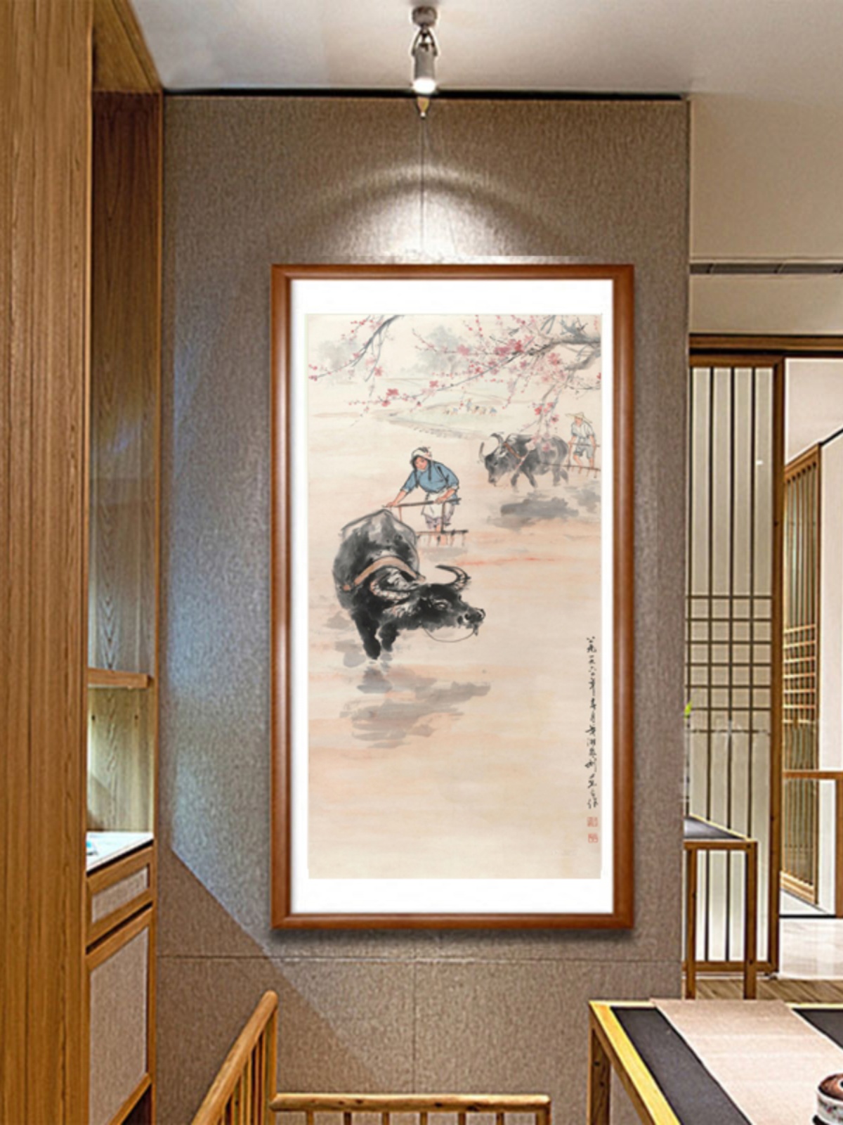 春耕图国画水墨画丝绸画水牛图卷轴画书房装饰画挂画礼品画茶楼画图片