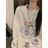 早秋薄款 纯棉美式 复古无帽圆领卫衣女2025新款 设计感宽松慵懒上衣