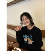 纯棉秋冬美式 慵懒无帽圆领卫衣女2025新款 宽松设计感加绒加厚上衣