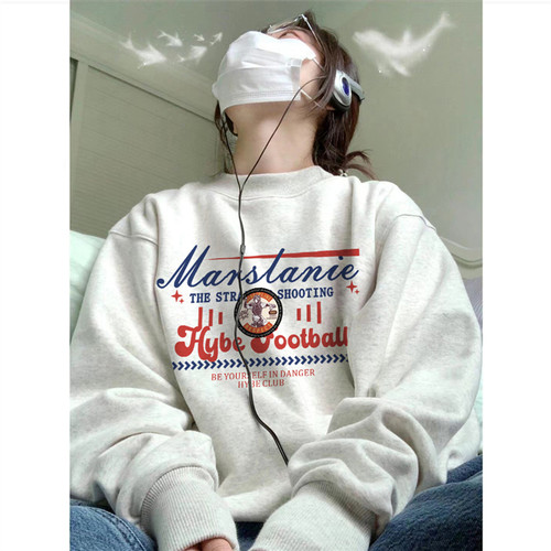 纯棉美式潮牌字母圆领卫衣女宽松