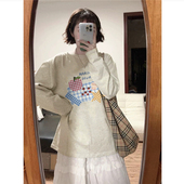 纯棉美式 潮牌体恤 设计感小众宽松秋季 复古正肩长袖 t恤女2025新款