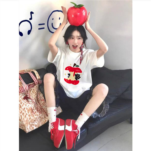 纯棉美式港味chic正肩短袖t恤女
