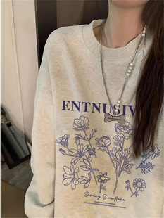 纯棉国潮美式 上衣 设计感圆领卫衣女宽松韩系慵懒风oversize春秋季