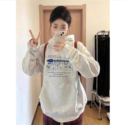 美式潮牌卡通趣味印花连帽卫衣女