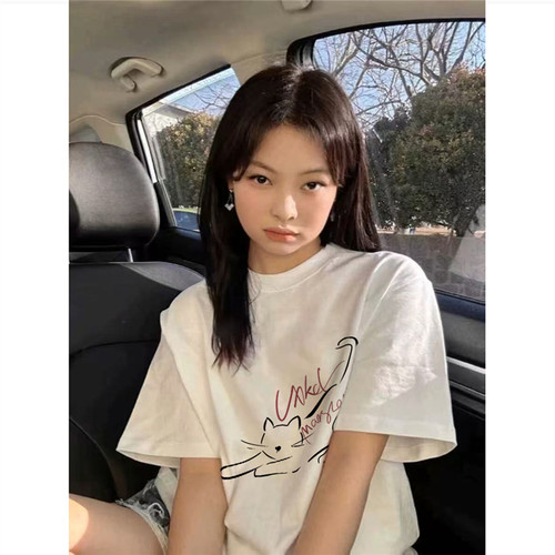 夏季纯棉美式复古短袖t恤女宽松