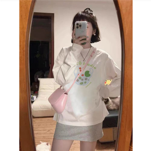 减龄白色打底体恤 宽松时尚 纯棉早秋设计感正肩长袖 t恤女2026新款