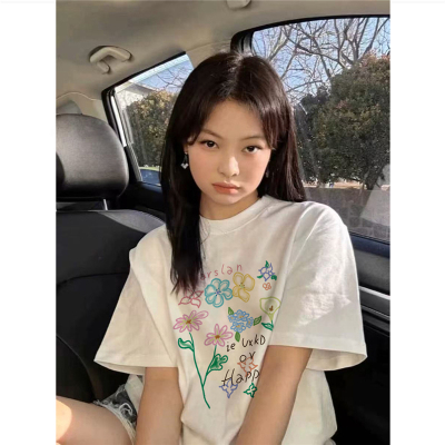 纯棉美式复古正肩白色短袖t恤女